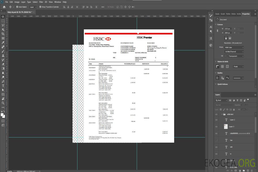 Relevé bancaire HSBC du Vietnam template